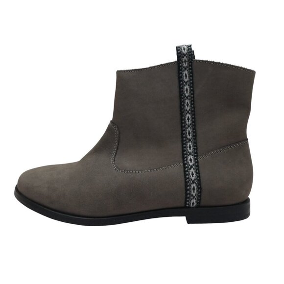 Fortress of Inca Anthropologie Taupe Gray Leather Woven Peruvian Ankle Boots - Picture 4 of 14